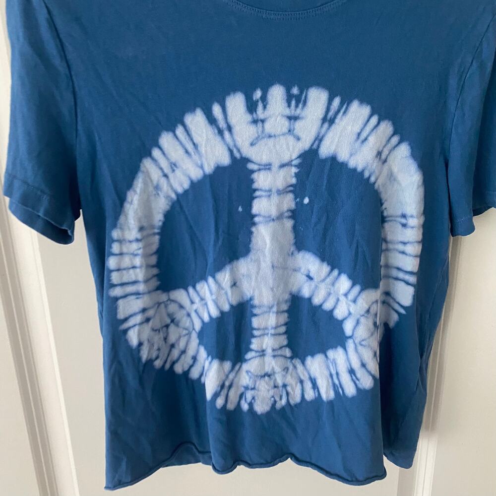 Raquel Allegra Women's T Shirt size 0 Tie Dye Peace T Shirt Blue White - Picture 2 of 14